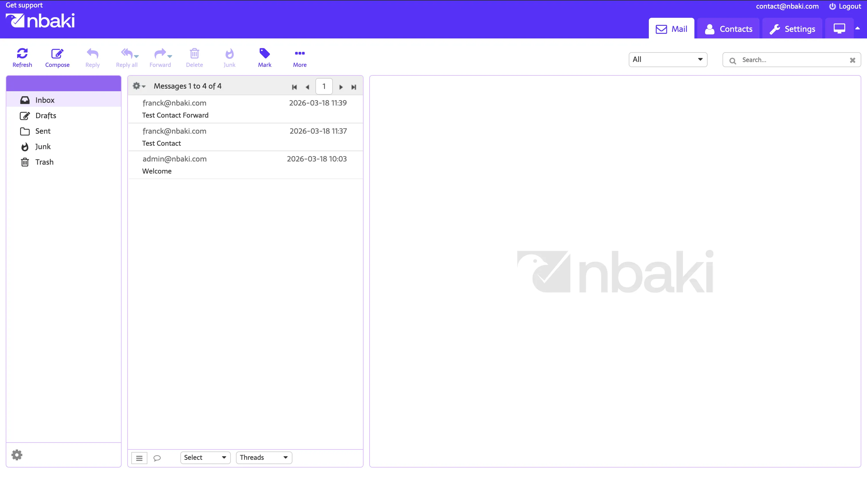 Boîte de réception du webmail nbaki.