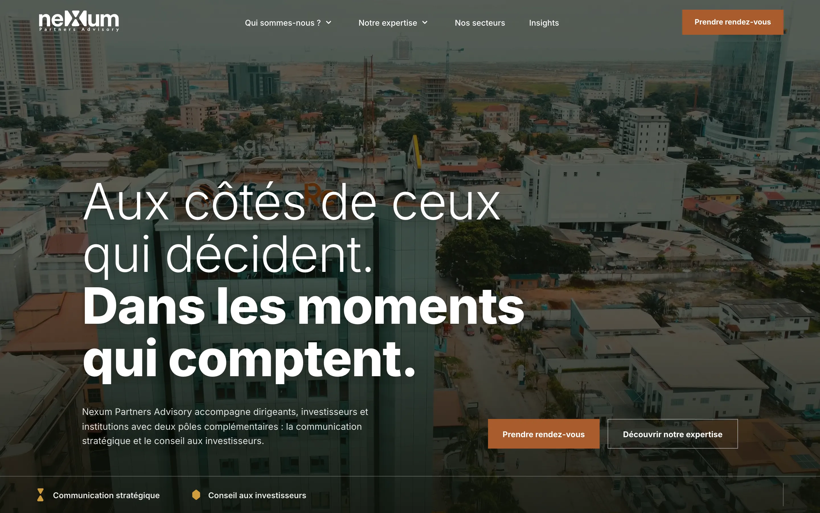 Page d'accueil du site Nexum Partners Advisory.